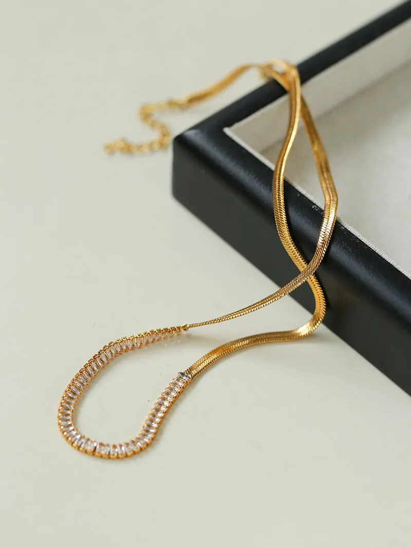 Square Zircon Snake Chain Necklace & Earrings (Purchase Individually)