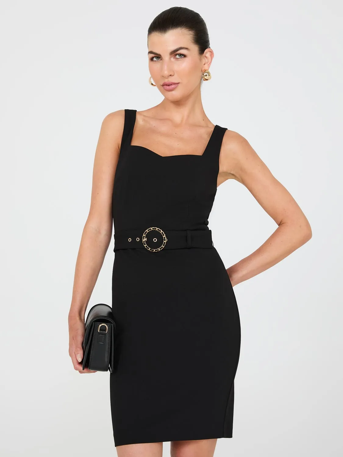 Sweetheart Neckline Belted Sheath Dress