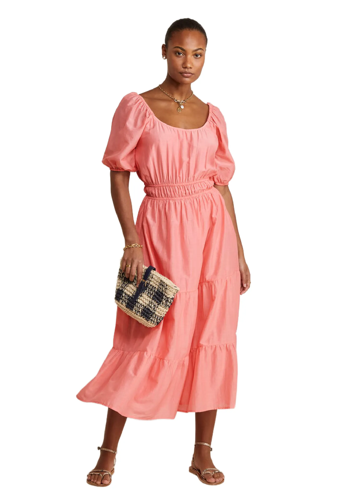 TIERED SMOCKED-WAIST MAXI DRESS