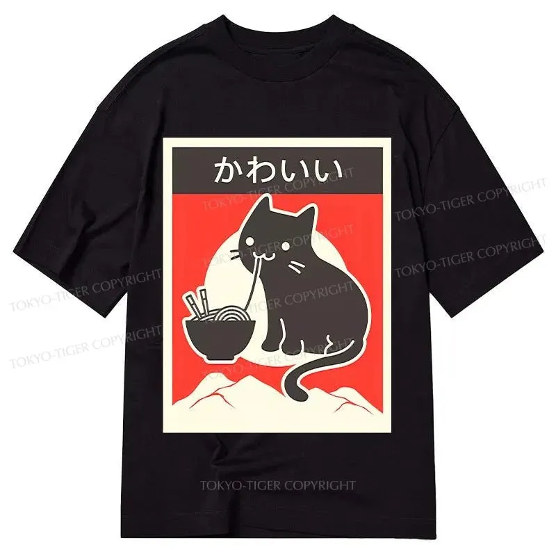 Tokyo-Tiger "Kawaii" Vintage Style Japenese Ramen Cat Classic T-Shirt