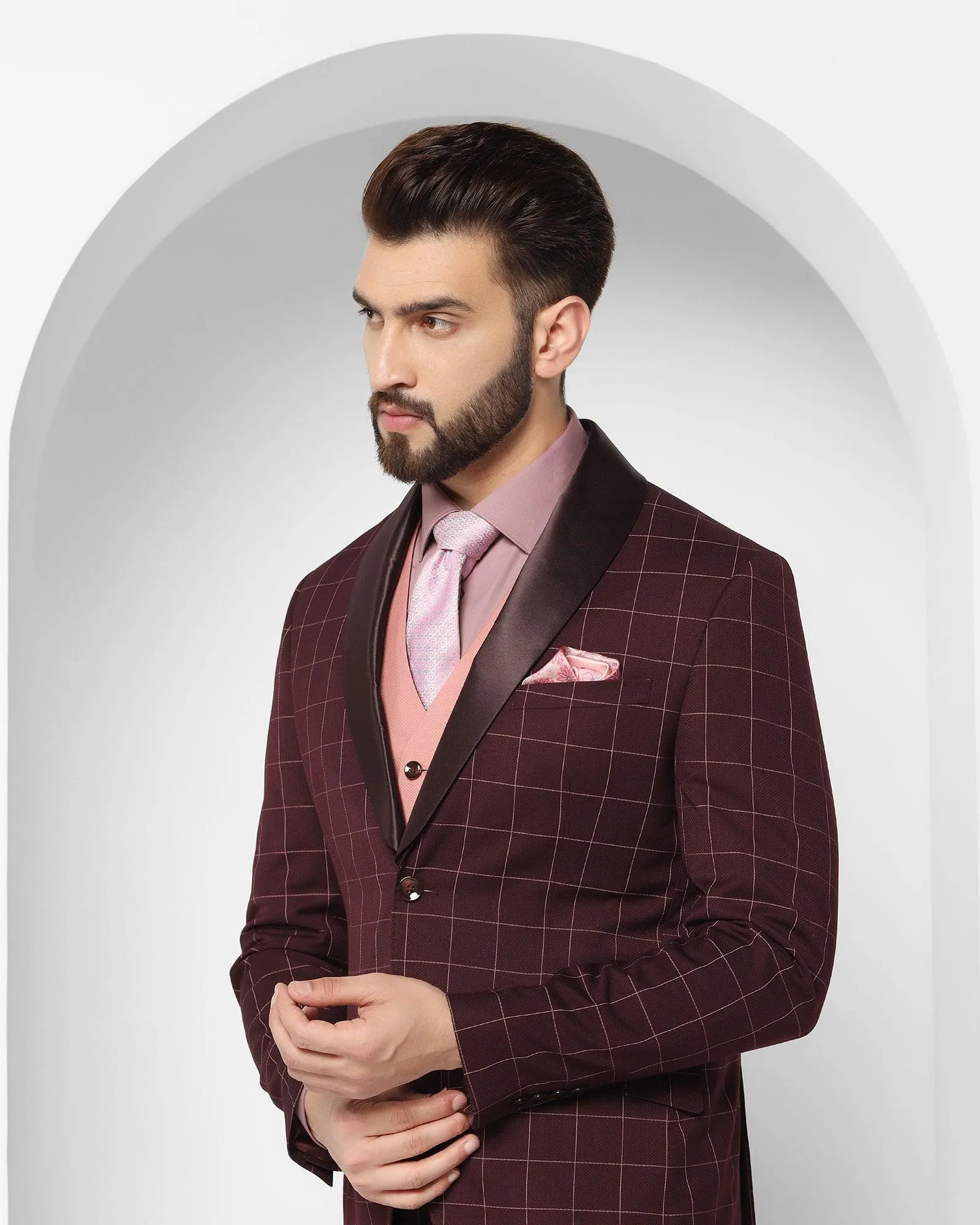 Tuxedo Multitude 6X Wine Check Formal Suit - Micah