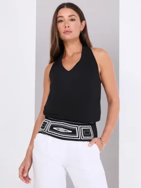 V-Neck Halter Neck Top With Hem Design