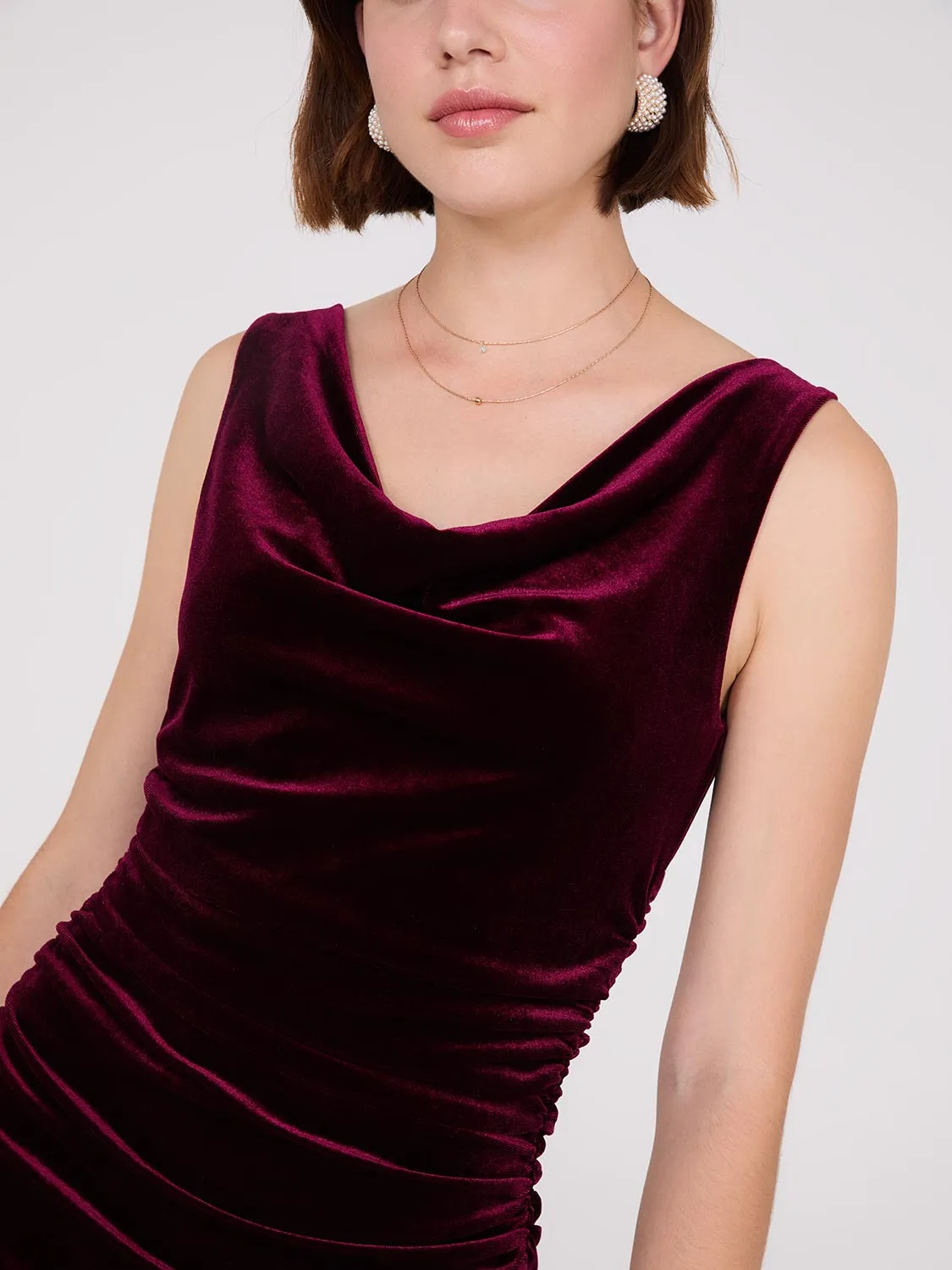 Velvet Cowl Neck Dress