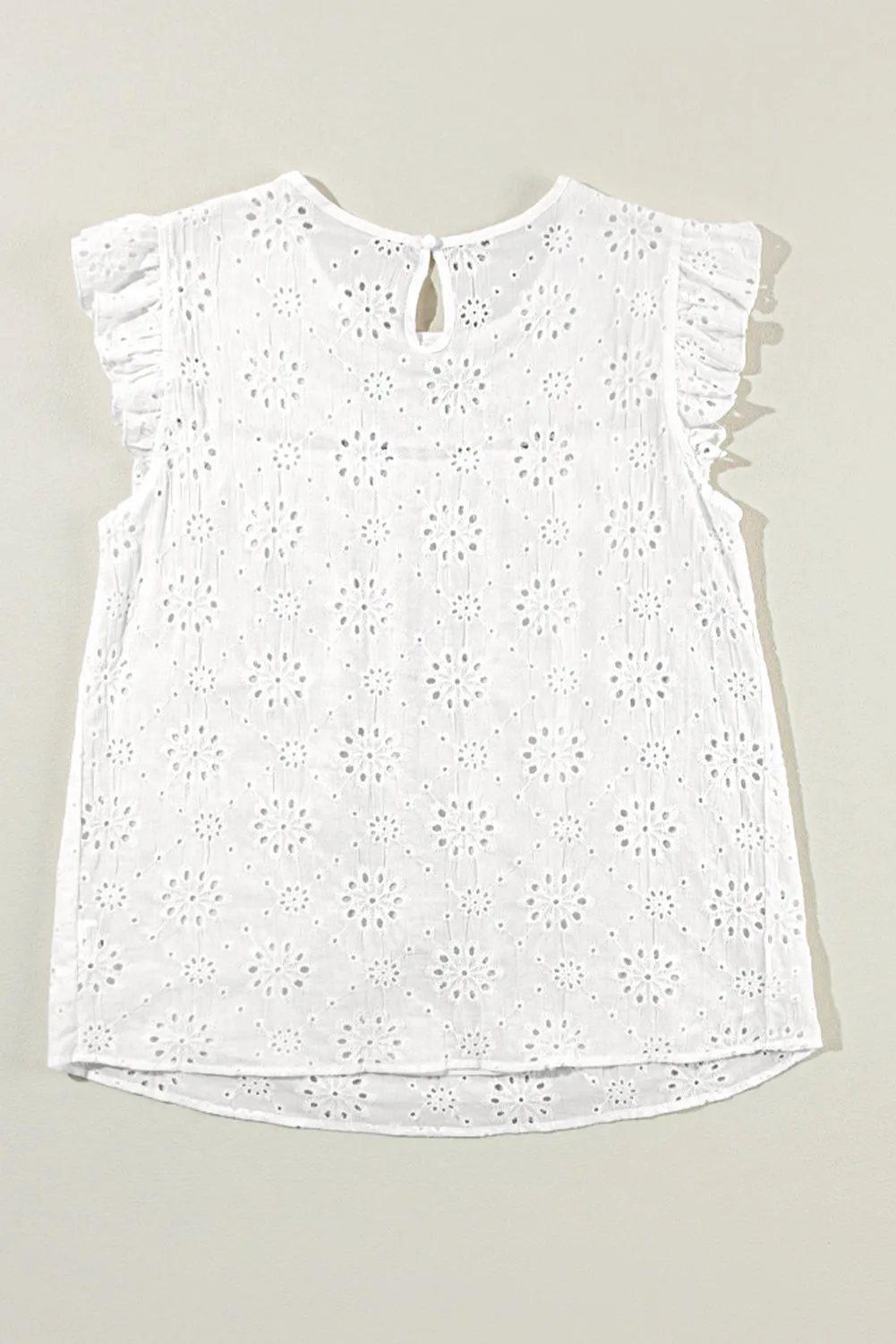 White Eyelet Embroidered Ruffled Flutter Sleeve Blouse