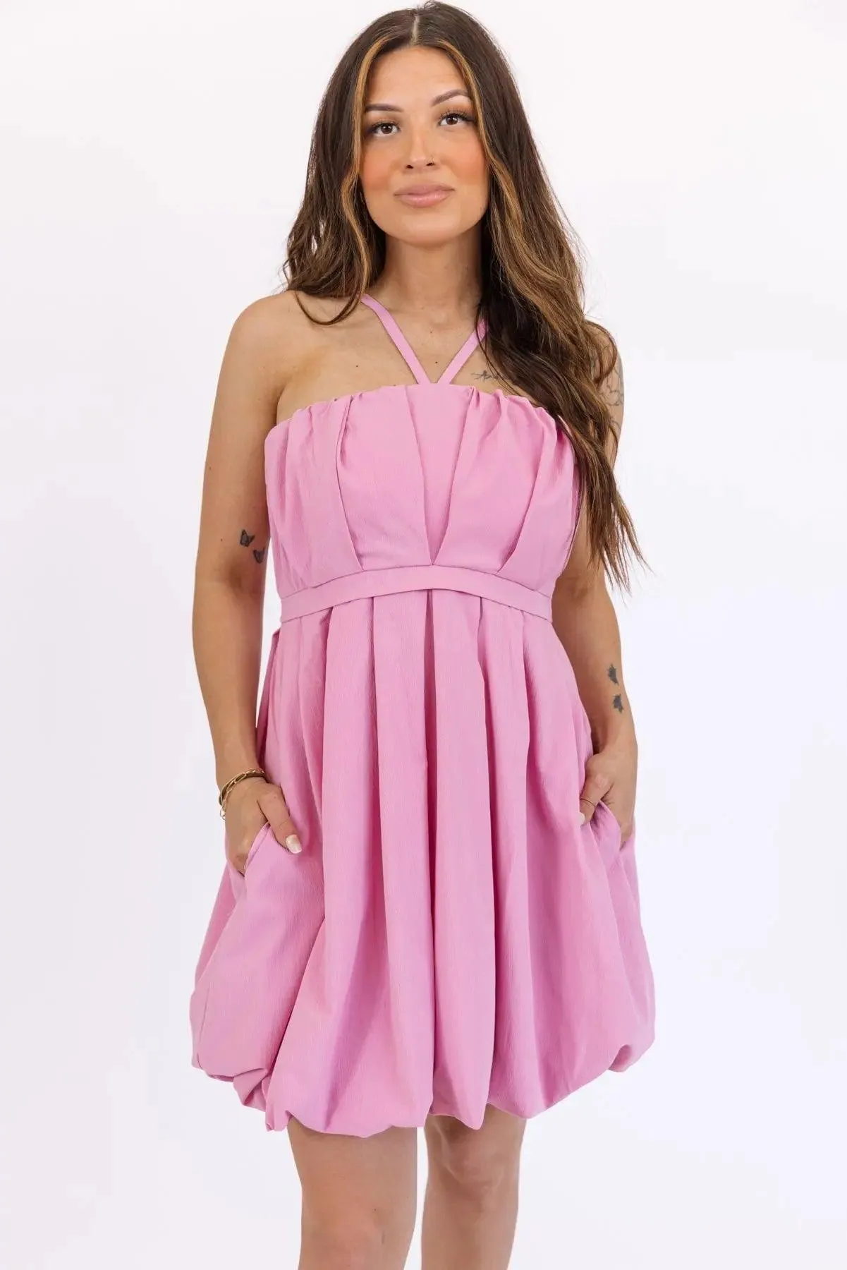 Wren Pink Bubble Hem Mini Dress - Final Sale