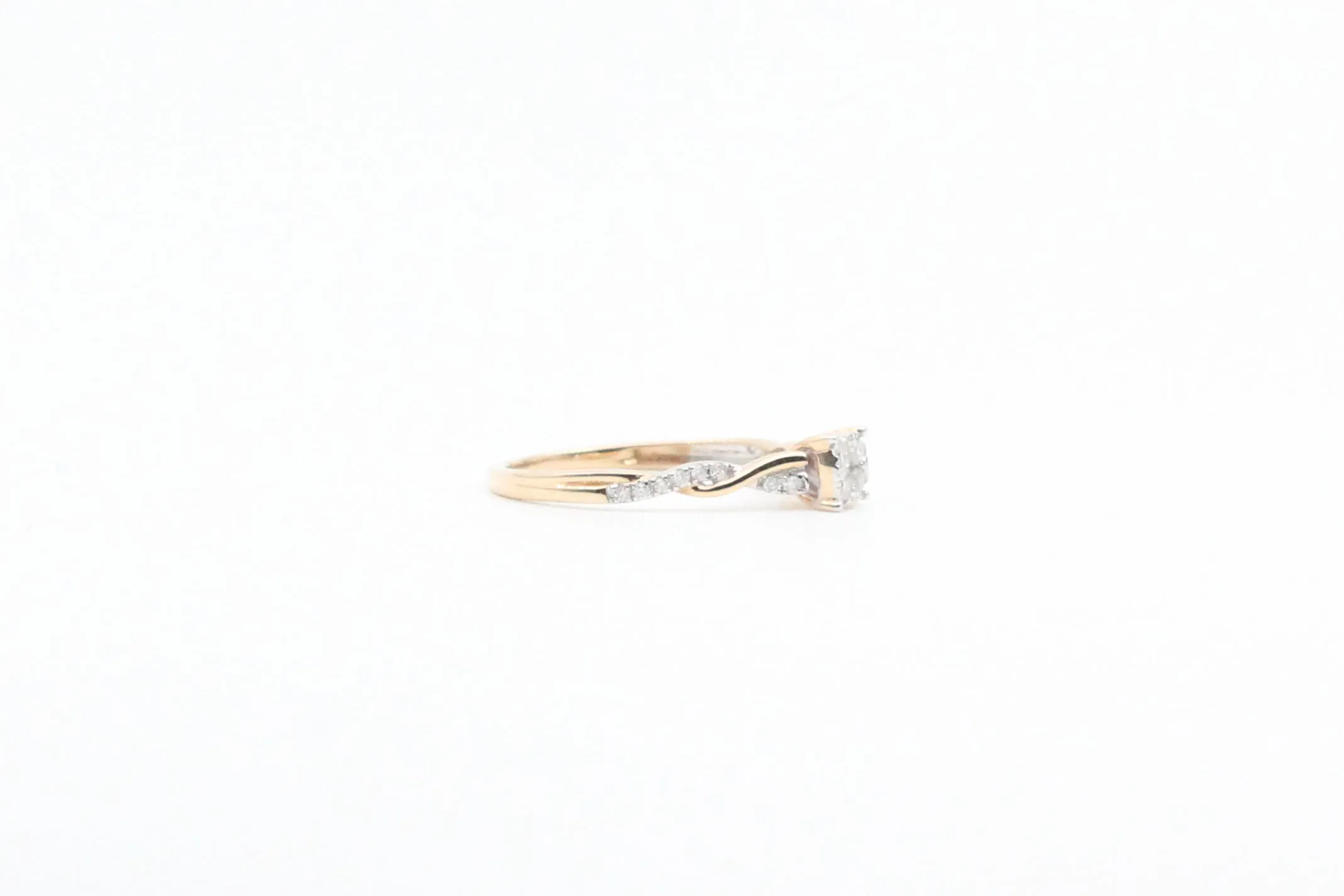 Yellow Gold Round Cluster Promise Ring with Twisted Band